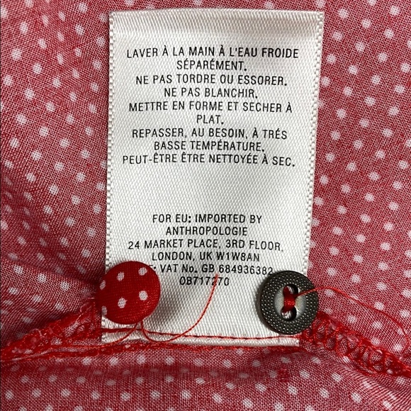 Maeve Red Matilda Polkadot Blouse Pleated Long Sleeve with Notched Collar Size S - Picture 12 of 12